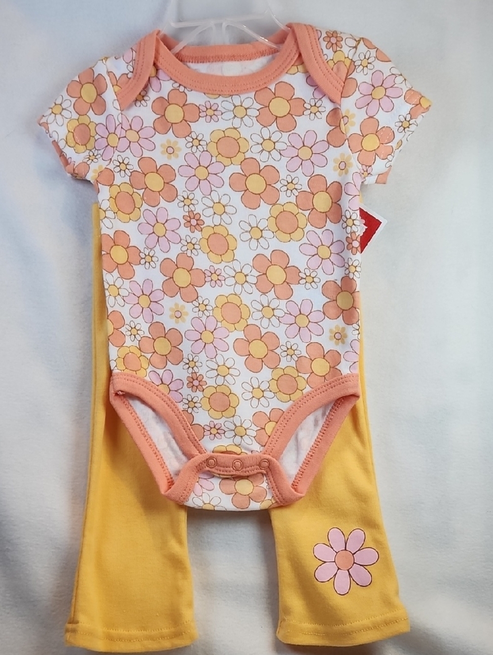 Floral Peach & Yellow Baby Girls Onesie with Matching Pants 70's Vibe